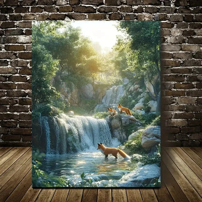 Cyberpunk Foxes Canvas Painting with Pine Painting 40x60cm Metal Print Ready to Hang - Bella Home Decor