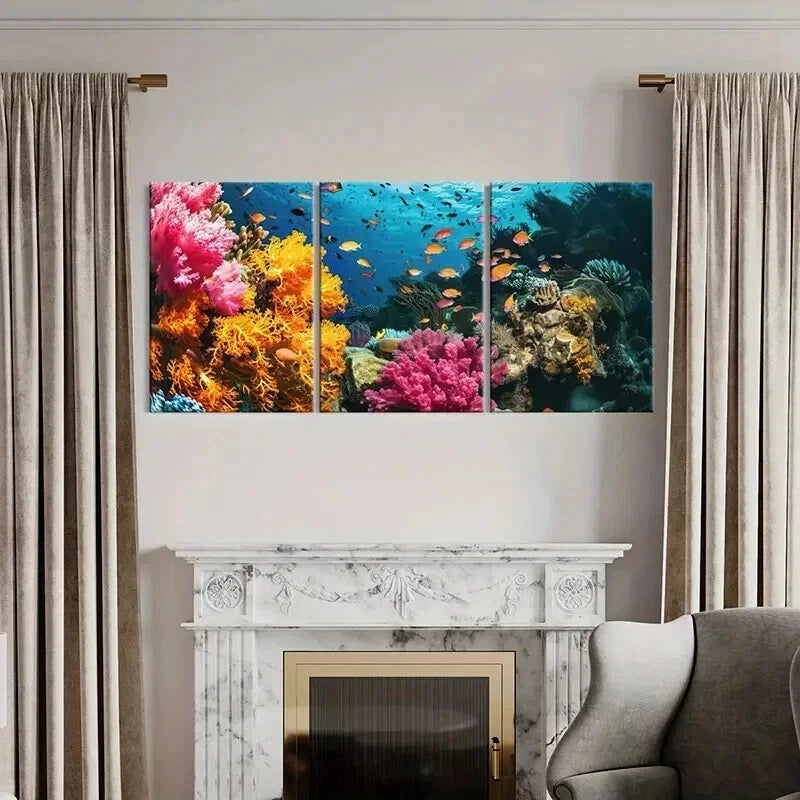 3pcs Vibrant Coral Colorful Fish Underwater Life Wall Art Set Canvas Framed 60x90cm - High Quality Print 100% Australian Made Wall Canvas Ready to Hang - Bella Home Decor