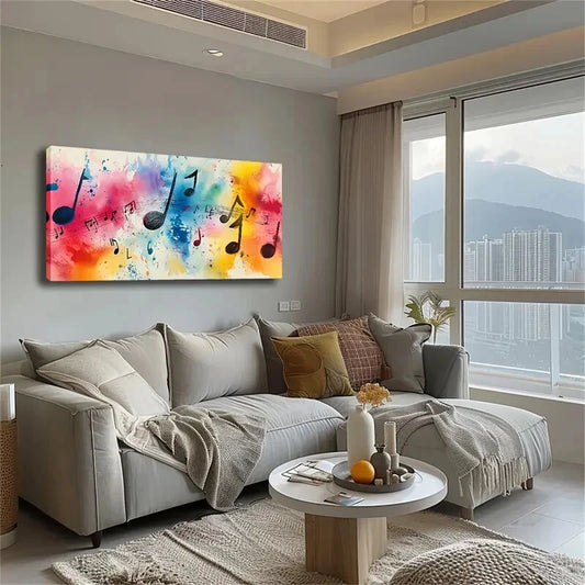 Black Music Notes Minimalist Wall Art Canvas Office Home Room Framed 120x60cm