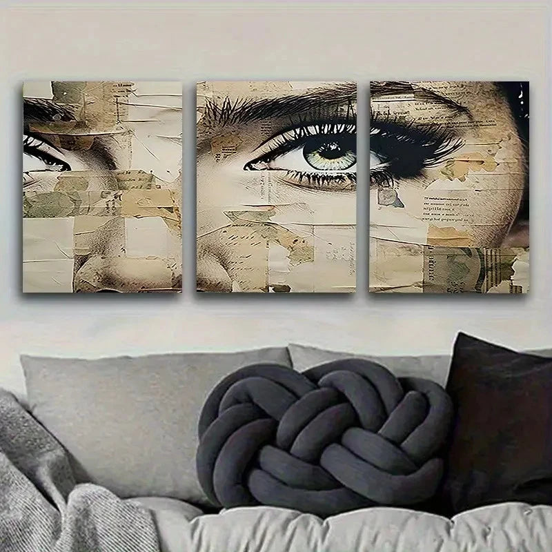 3pcs Collage Portrait of a Woman's Face Wall Art Set Canvas Framed 40x60cm - High Quality Print 100% Australian Made Wall Canvas Ready to Hang - Bella Home Decor