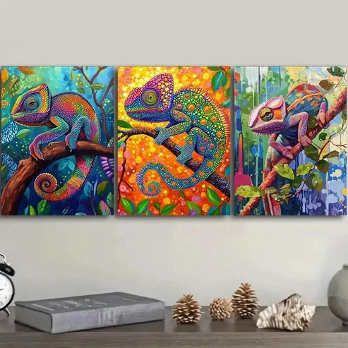 3pcs Chameleon Colorful Beauty Nature Perfect Wall Art Set Canvas Unframed - High Quality Print 100% Australian Made Wall Canvas - Bella Home Decor