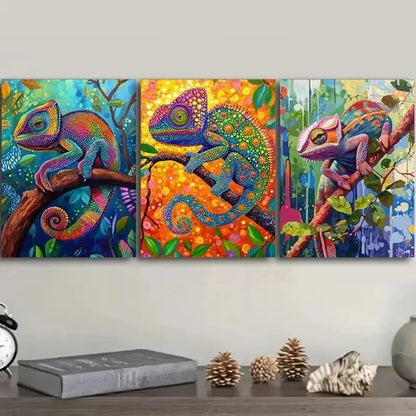 3pcs Chameleon Colorful Beauty Nature Perfect Wall Art Set Canvas Unframed - High Quality Print 100% Australian Made Wall Canvas - Bella Home Decor