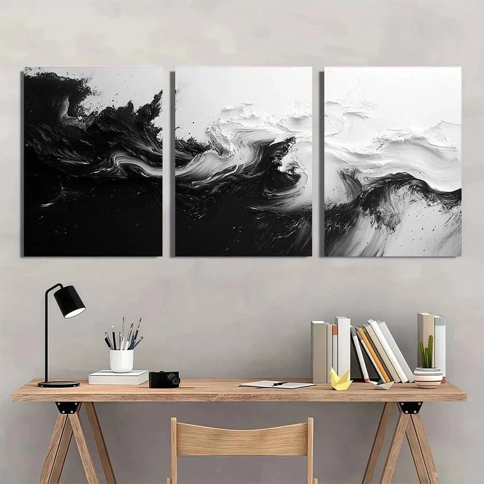 3pcs Black and White Abstract Metal Print Ready to Hang Art