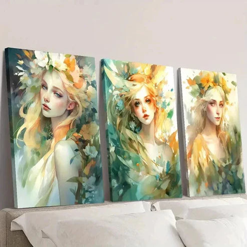 3pcs Magical Water Fairy Elf Girl Wall Art Set Canvas Unframed - High Quality Print 100% Australian Made Wall Canvas