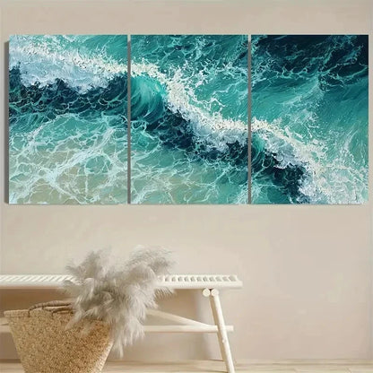 3pcs Green On Canvas, Green Ocean Wall Art Set Canvas Framed 40x60cm - High Quality Print 100% Australian Made Wall Canvas Ready to Hang - Bella Home Decor