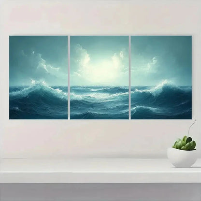 3pcs Ocean Waves & Sunset Sky WS  Wall Art Set Canvas Framed 50x70cm - High Quality Print 100% Australian Made Wall Canvas Ready to Hang