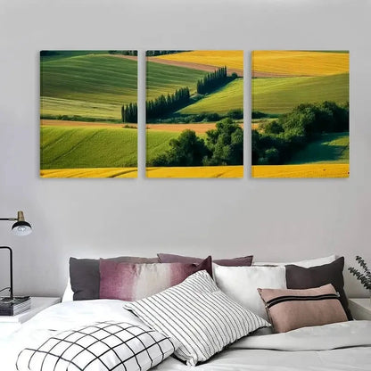 3pcs Green & Golden Farmland Landscape Wall Art Set Canvas Framed 50x70cm - High Quality Print 100% Australian Made Wall Canvas Ready to Hang