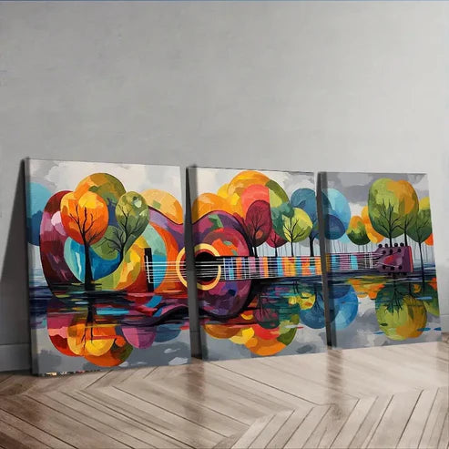 3pcs Colorful Guitar Tree Design Cool Perfect Wall Art Set Canvas Unframed - High Quality Print 100% Australian Made Wall Canvas - Bella Home Decor