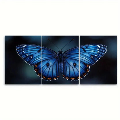 3pcs Ethereal Blue Butterfly Macro PhotographyF  Wall Art Set Canvas Framed 50x70cm - High Quality Print 100% Australian Made Wall Canvas Ready to Hang