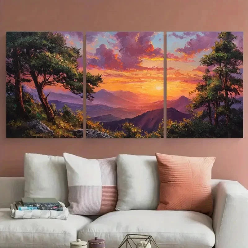 3pcs Sunrise Landscape Tree Scenery Perfect Wall Art Set Canvas Framed 40x60cm - High Quality Print 100% Australian Made Wall Canvas Ready to Hang - Bella Home Decor
