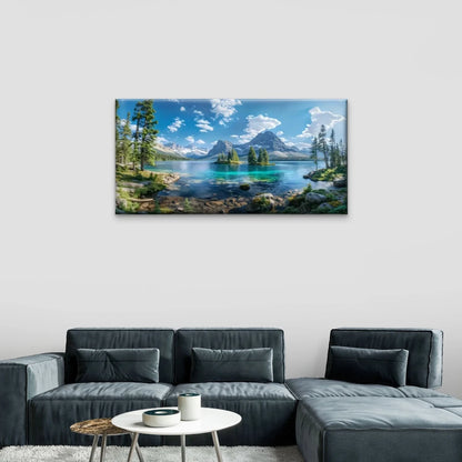 Lake Trees Blue Sky Nature Wall Art Canvas Office Home Room Framed 120x60cm
