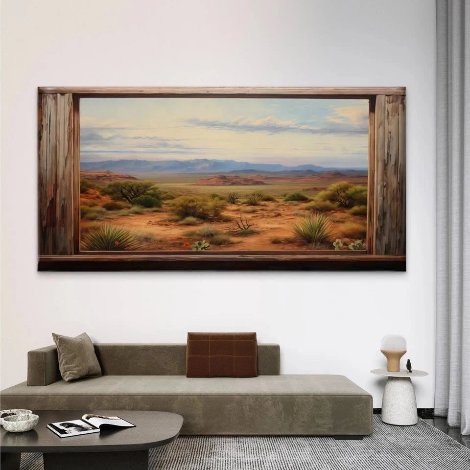 Southwest Cactus & Sand Desert Wall Art Canvas Office Home Room Framed 120x60cm