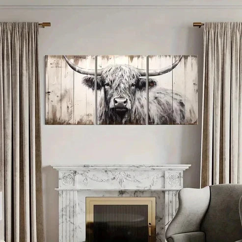 3pcs Vintage Farmhouse Highland Cattle Wall Art Canvas Unframed - High Quality Print 100% Australian Made Wall Canvas
