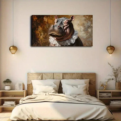 Charming Hippo White Lace Wall Art Canvas Office Home Room Framed 120x60cm - Bella Home Decor