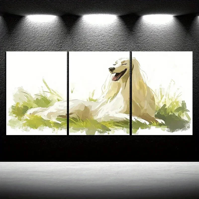 3pcs Dog Mural in the Grass Animal Metal Print Ready to Hang Art - Bella Home Decor