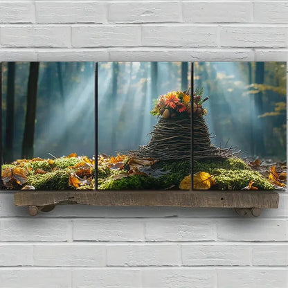 3pcs Autumn Forest Scene with Floral Hat Metal Print Ready to Hang Art - Bella Home Decor