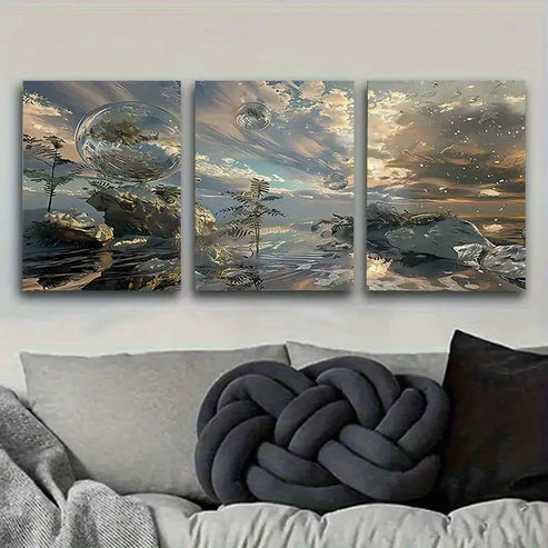 3pcs Fantasy Ice Land with Bubbles Wall Art Set Canvas Unframed - High Quality Print 100% Australian Made Wall Canvas - Bella Home Decor
