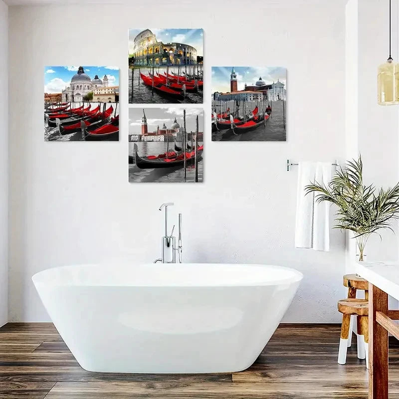 4pcs Venice Gondola Canvas  Wall Art Canvas Framed