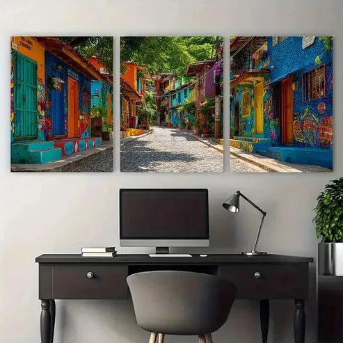 3pcs Mexico ~ Colorful Street Paulita Wall Art Canvas Unframed - High Quality Print 100% Australian Made Wall Canvas - Bella Home Decor