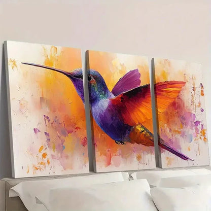3pcs Purple Hummingbird Bird Themed  Wall Art Set Canvas Unframed - High Quality Print 100% Australian Made Wall Canvas
