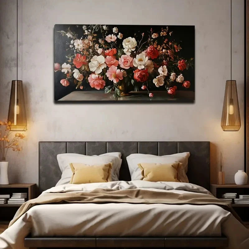 Vibrant Golden Vase Flowers Wall Art Canvas Office Home Room Framed 120x60cm