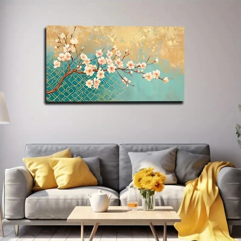 Cherry Blossom Branch Wall Art Canvas Office Home Room Framed 120x60cm