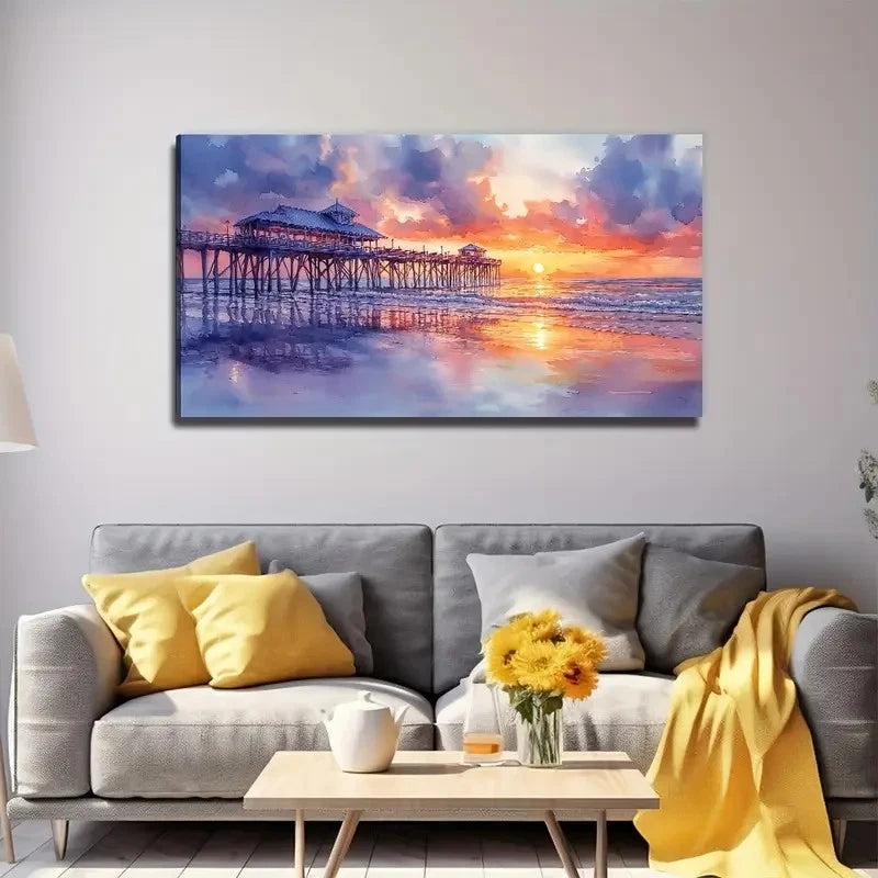 House At Sunset Perfect Wall Art Canvas Office Home Room Framed 120x60cm
