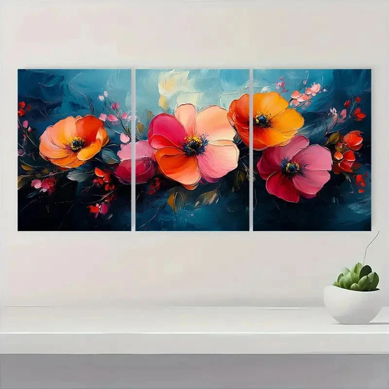 3pcs Colorful Flower Bouquet EC    Wall Art Set Canvas Framed 50x70cm - High Quality Print 100% Australian Made Wall Canvas Ready to Hang - Bella Home Decor