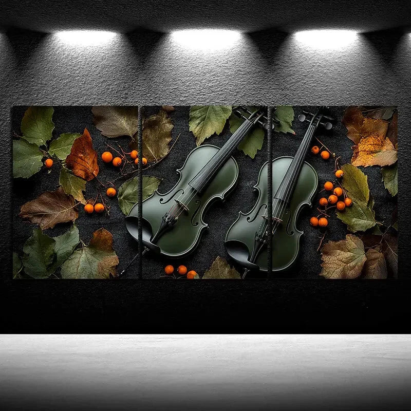 3pcs Chic Cello Trio Black & Green Metal Print Ready to Hang Art - Bella Home Decor