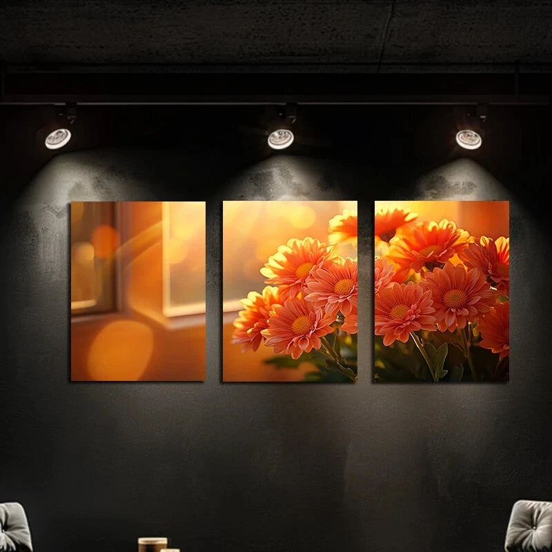 3pcs Ornamental Flower Cloth Colourful Metal Print Ready to Hang Art