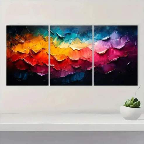 3pcs Vibrant Colorful Textured DB Wall Art Set Canvas Unframed - High Quality Print 100% Australian Made Wall Canvas - Bella Home Decor