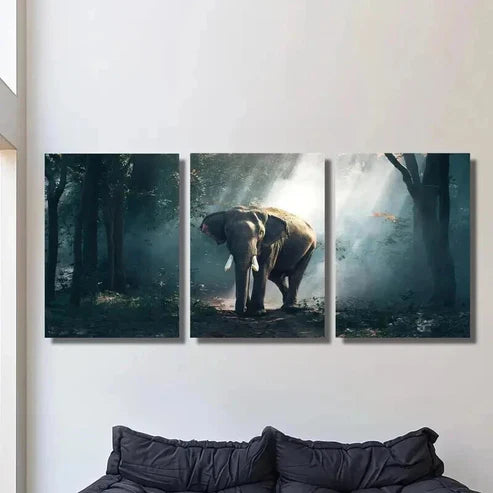 3pcs Elephant in Dark Forest Decoration Wall  Art Set Canvas Unframed - High Quality Print 100% Australian Made Wall Canvas