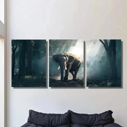 3pcs Elephant in Dark Forest Decoration Wall  Art Set Canvas Unframed - High Quality Print 100% Australian Made Wall Canvas