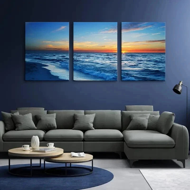 3pcs Vibrant Blue Ocean & Sky Wall Décor Perfect Wall Art Set Canvas Framed 50x70cm - High Quality Print 100% Australian Made Wall Canvas Ready to Hang - Bella Home Decor