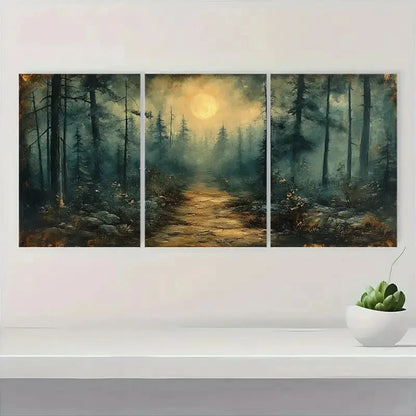 3pcs Vintage Forest Woodland Dark WDF      Wall Art Set Canvas Framed 60x90cm - High Quality Print 100% Australian Made Wall Canvas Ready to Hang