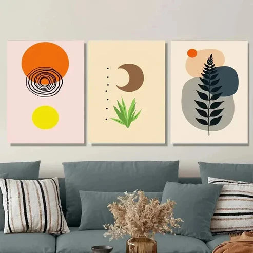 3pcs Boho Style Modern Abstract Yellow Wall Art Set Canvas Unframed - High Quality Print 100% Australian Made Wall Canvas - Bella Home Decor