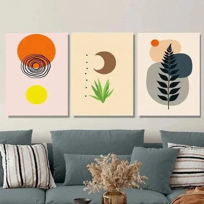 3pcs Boho Style Modern Abstract Yellow Wall Art Set Canvas Unframed - High Quality Print 100% Australian Made Wall Canvas - Bella Home Decor