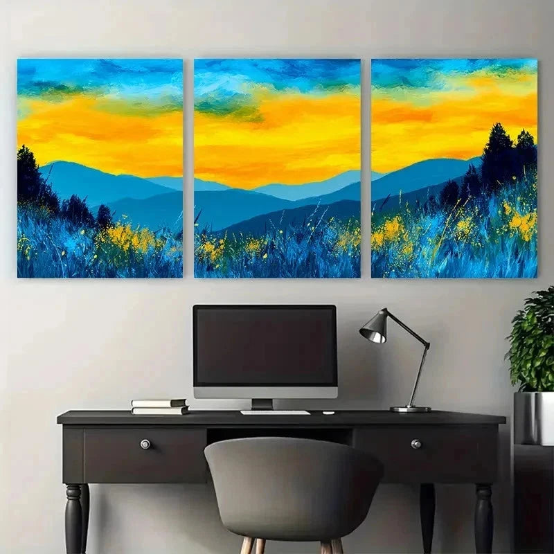 3pcs Mountains & Trees Modern Perfect Wall Art Set Canvas Framed 50x70cm - High Quality Print 100% Australian Made Wall Canvas Ready to Hang