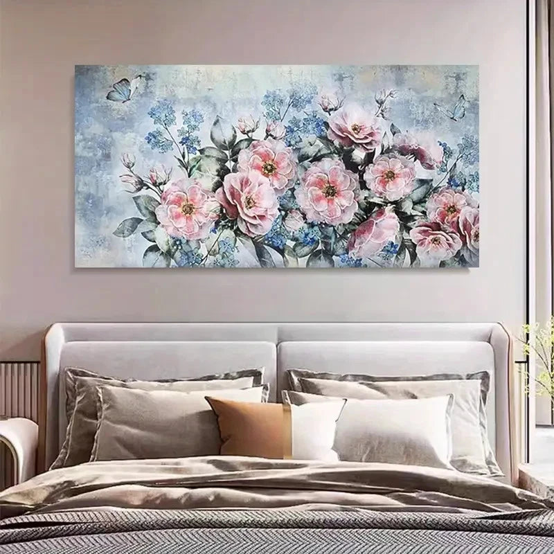 Retro Pink Flowers Classic Wall Art Canvas Office Home Room Framed 120x60cm
