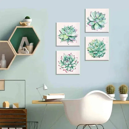 4pcs  Green Leaf Framed Nature Pictures Wall Art Canvas Framed