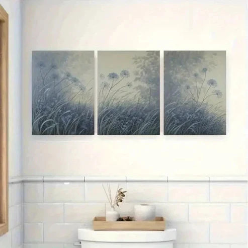 3pcs Blue Flowers & Misty Leaves Wall Art Canvas Unframed - High Quality Print 100% Australian Made Wall Canvas - Bella Home Decor
