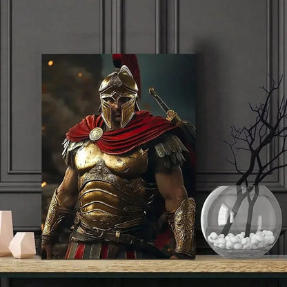 Greek Spartan Warrior In Golden Armor with a Red Cloak  40x60cm Metal Print Ready to Hang