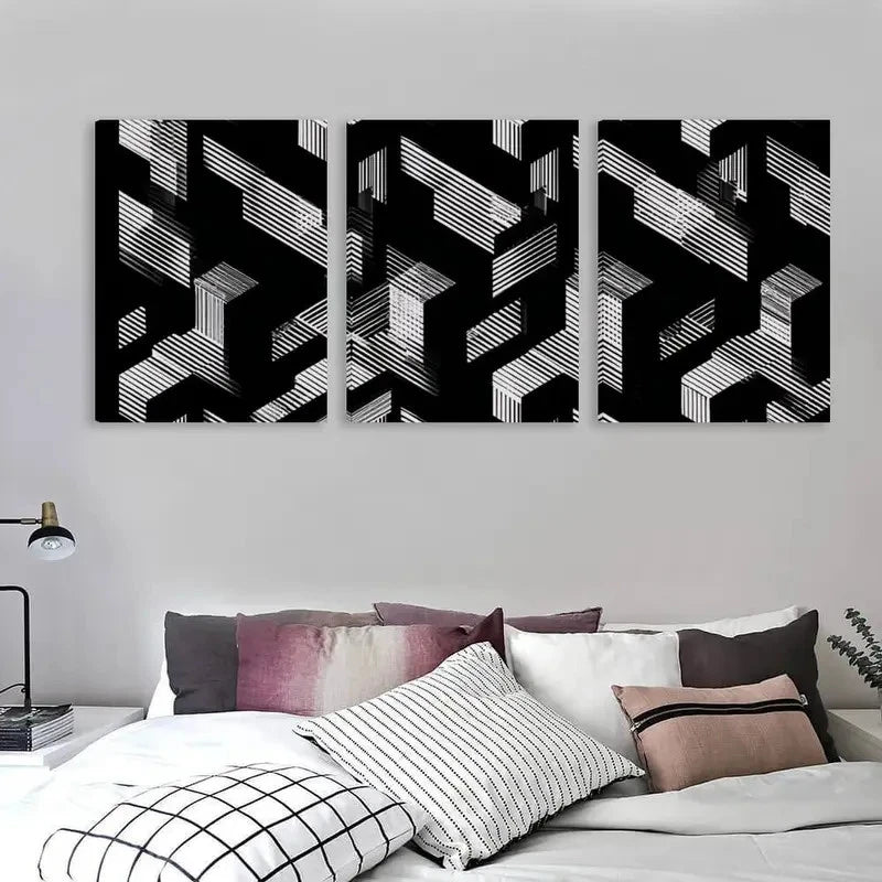 3pcs Black & White Abstract Arrow Decor  Wall Art Set Canvas Framed 50x70cm - High Quality Print 100% Australian Made Wall Canvas Ready to Hang - Bella Home Decor