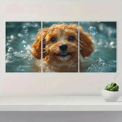 3pcs Whimsical Dog in Bubbles WB Wall Art Set Canvas Unframed - High Quality Print 100% Australian Made Wall Canvas