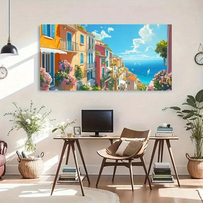 Colorful Houses & Flowers Deco Wall Art Canvas Office Home Room Framed 120x60cm - Bella Home Decor