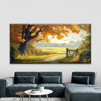 Golden Fall Trees & Countryside Wall Art Canvas Office Home Room Framed 120x60cm