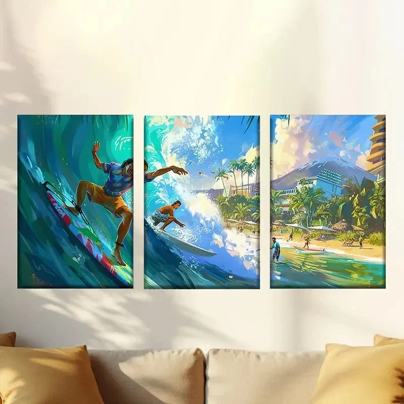 3pcs Abstract Charming Surfer Wall Art Set Canvas Framed 40x60cm - High Quality Print 100% Australian Made Wall Canvas Ready to Hang - Bella Home Decor