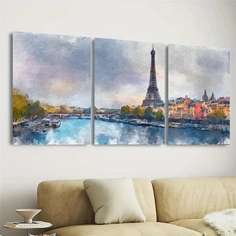 3pcs Parisian France Europe Travel Wall Art Set Canvas Framed 50x70cm - High Quality Print 100% Australian Made Wall Canvas Ready to Hang