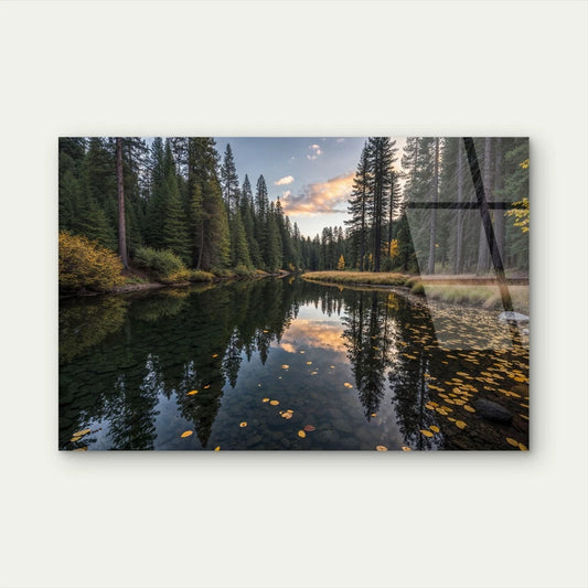 Peaceful Autumn Forest River Reflection Acrylic Glass Printing Wall Art Australian Made Quality