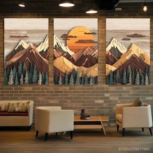 3pcs Sunset Snow Capped Peaks Pine Forests Wall Art Canvas Unframed - High Quality Print 100% Australian Made Wall Canvas